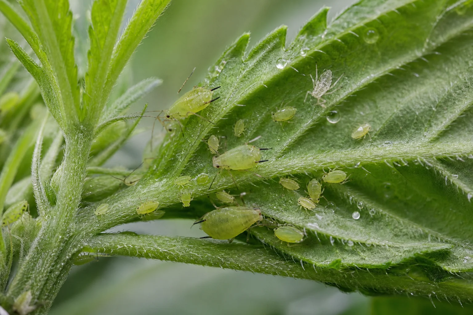 AI photo as an example: cannabis aphids on a cannabis shoot
