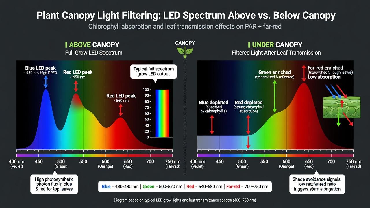 Diagram of the LED spectrum above and below the canopy