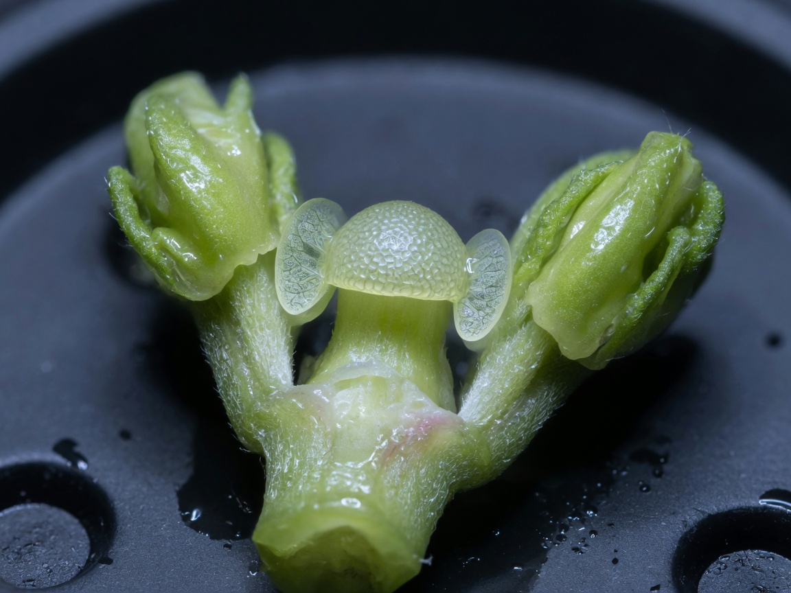 Photo of a cannabis meristem dome and leaf primordia