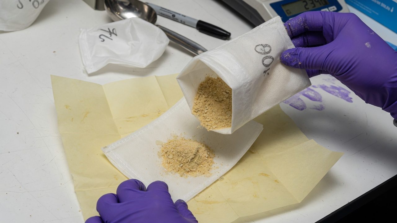 A person puts bubble hash in micron press bags