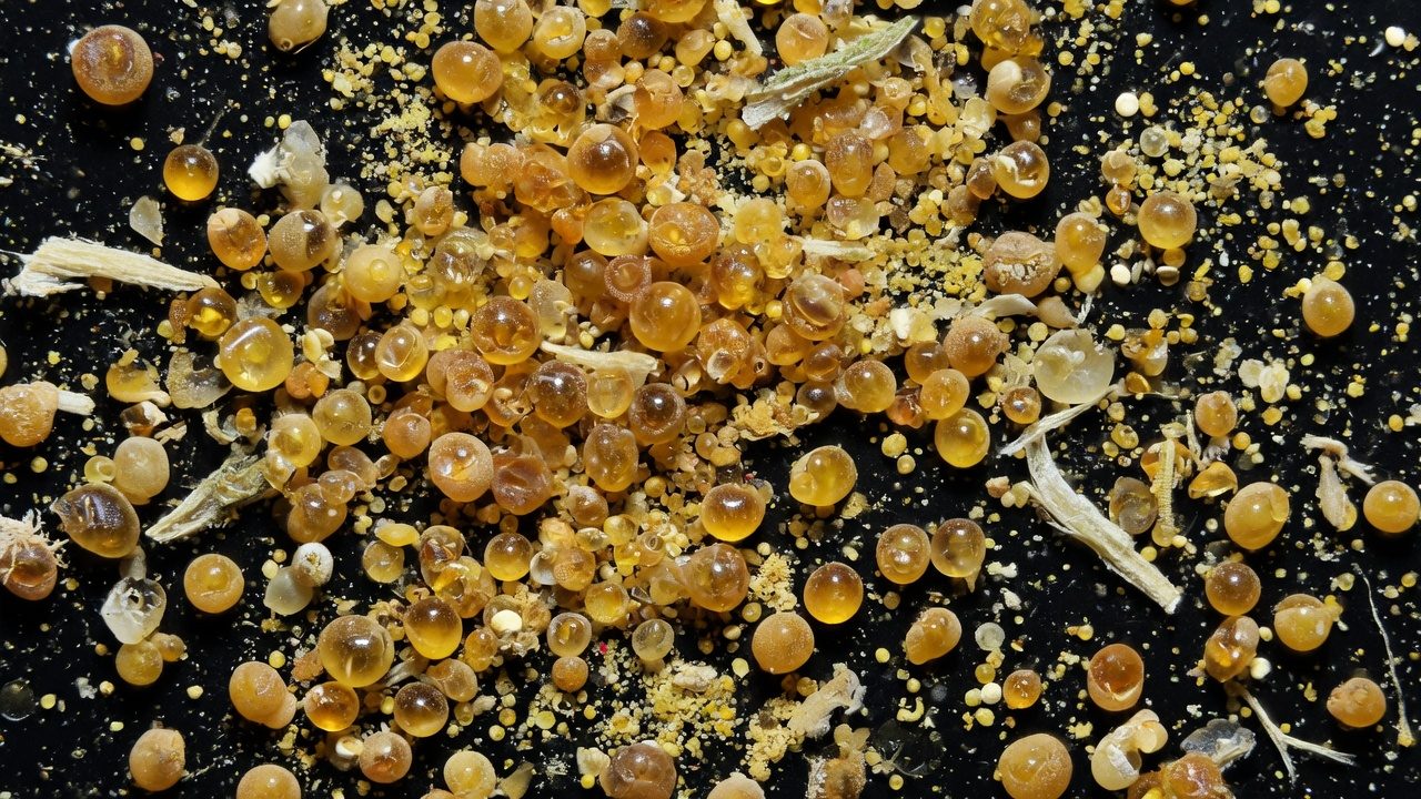 Trichome heads that are not attached, with magnification