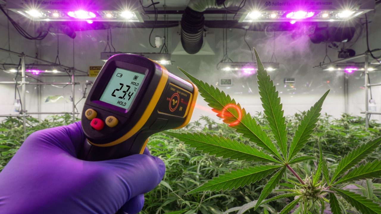 IR thermometer for the temperature of the surface of a cannabis leaf