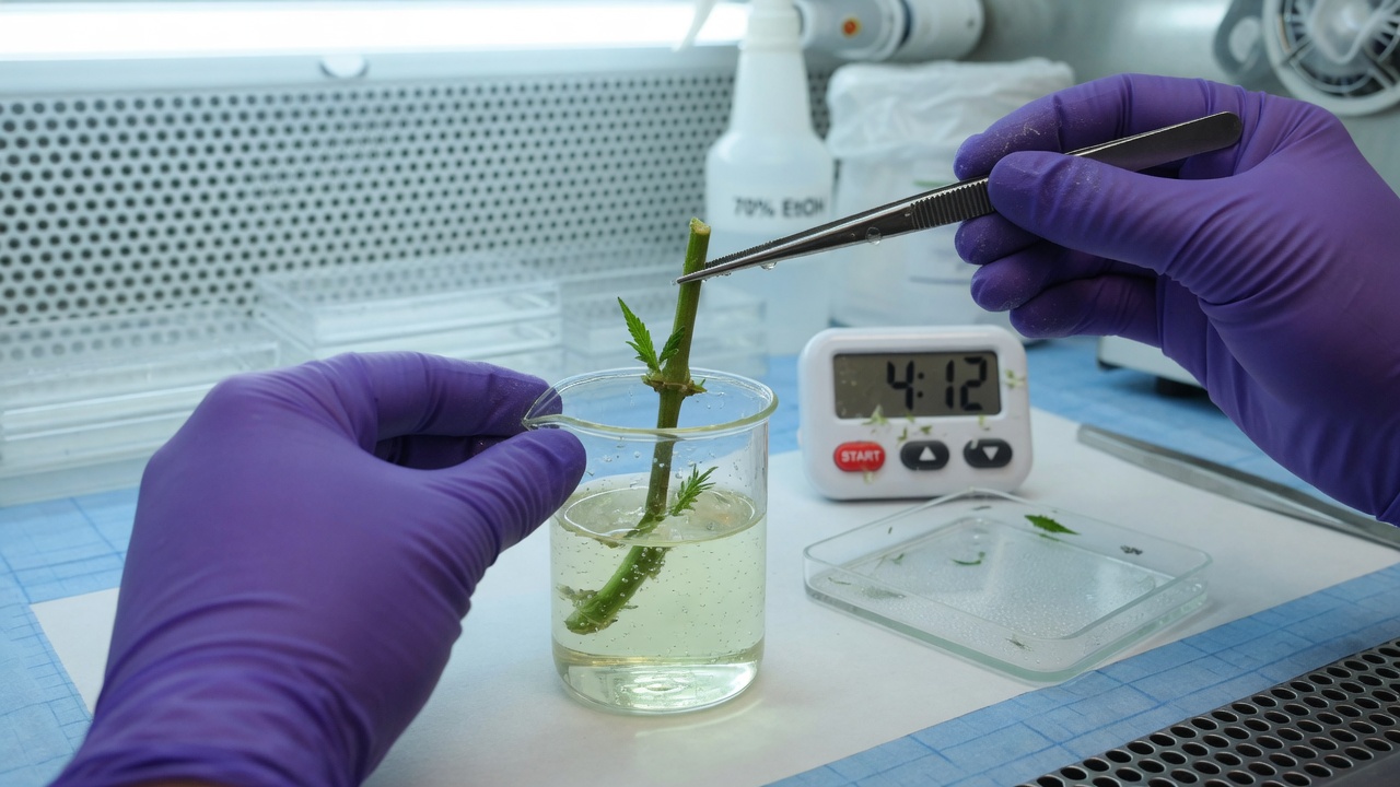 Explant in a solution that sterilizes it