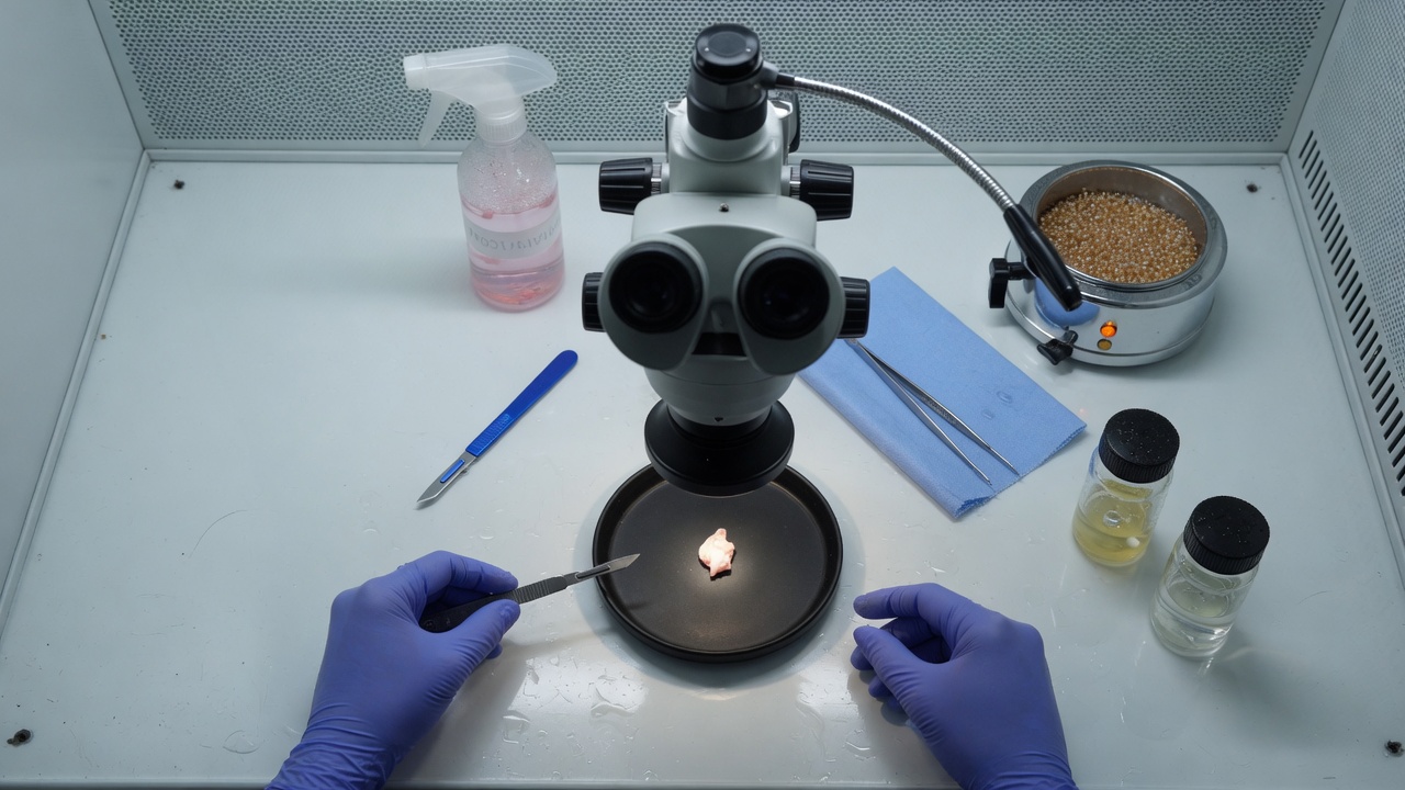 Laminar-flow hood prepared for a meristem cut