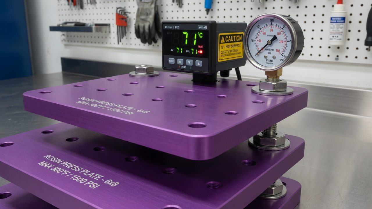 Plates of a rosin press with a PID temperature controller